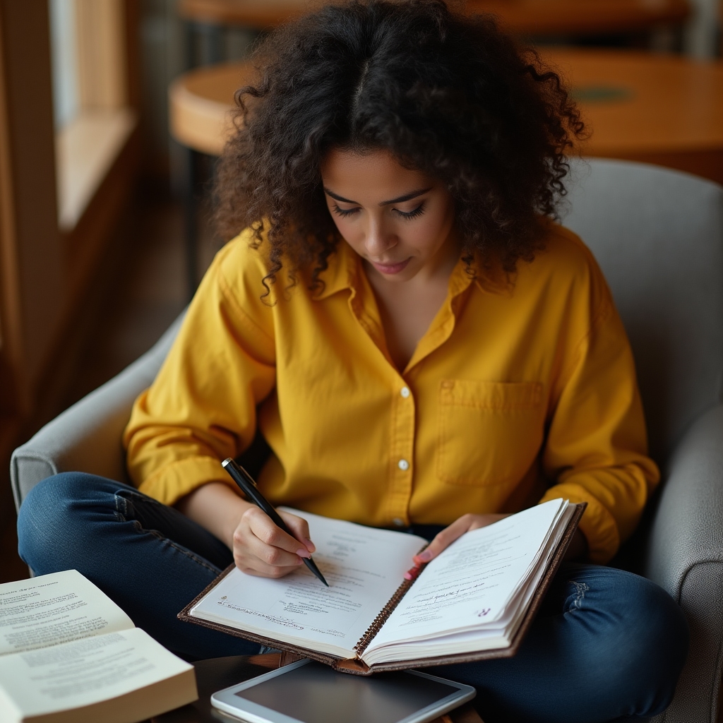 Estudiante tomando notas estructuradas en su cuaderno